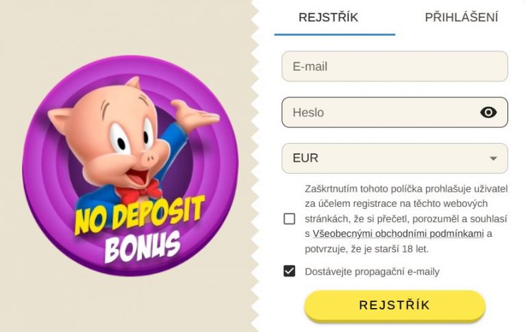 Ukázka registračního rozhraní a bonusové nabídky Beep Beep Casino