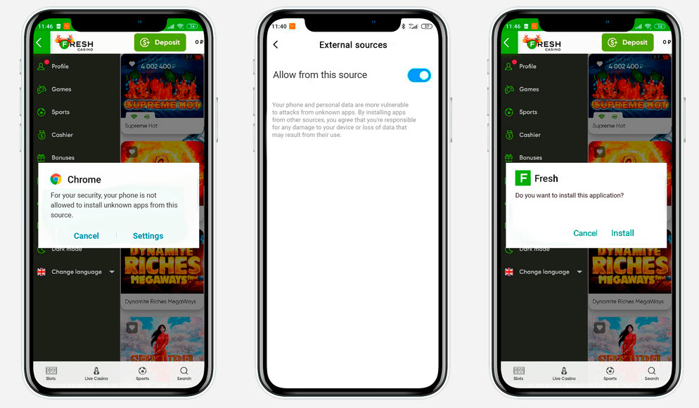 Mobilní rozhraní online kasina na chytrých telefonech